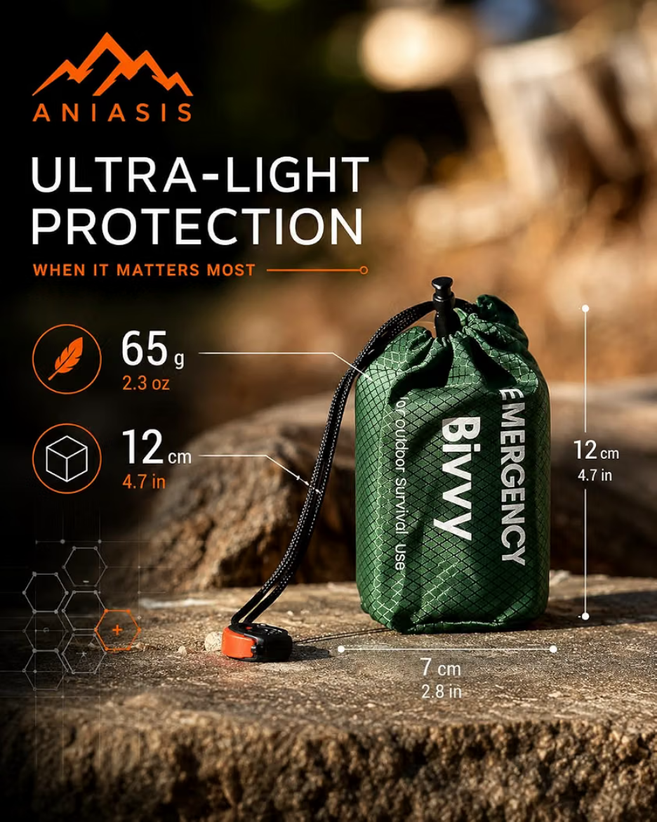 Ultra-light Waterproof Bivy Sack Emergency Sleeping Bag – Thermal Blanket, Envelope Style, Multi-Purpose Survival Gear for Camping, Hiking, and Outdoor Emergency Preparedness