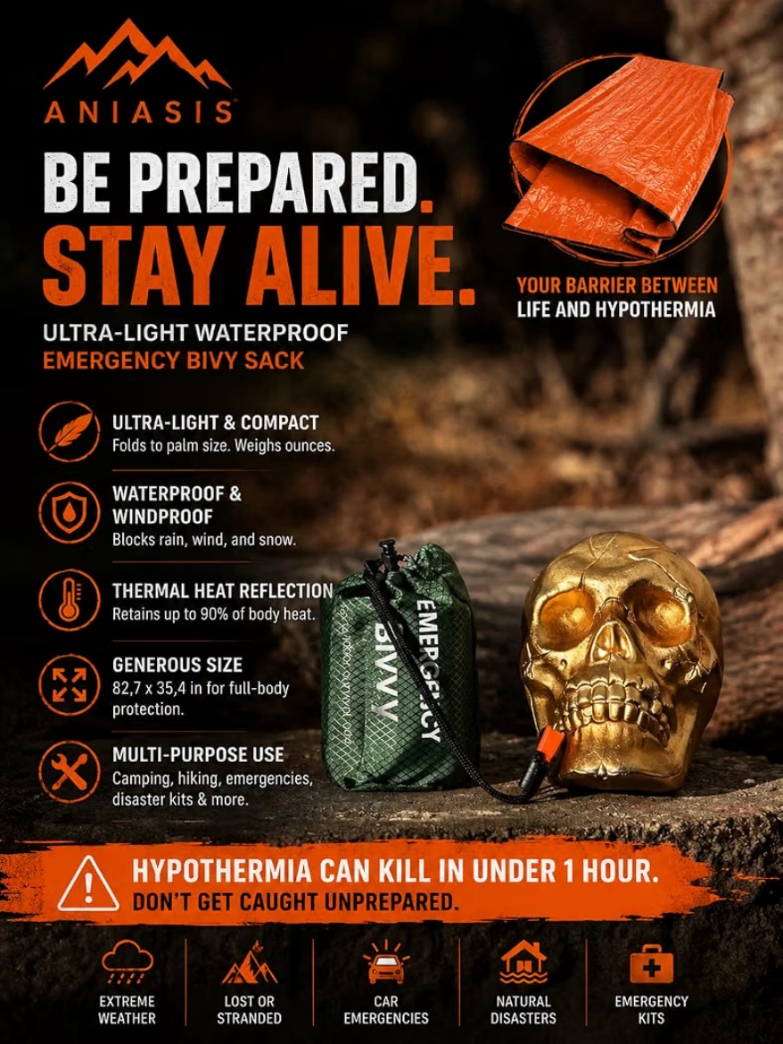 Ultra-light Waterproof Bivy Sack Emergency Sleeping Bag – Thermal Blanket, Envelope Style, Multi-Purpose Survival Gear for Camping, Hiking, and Outdoor Emergency Preparedness