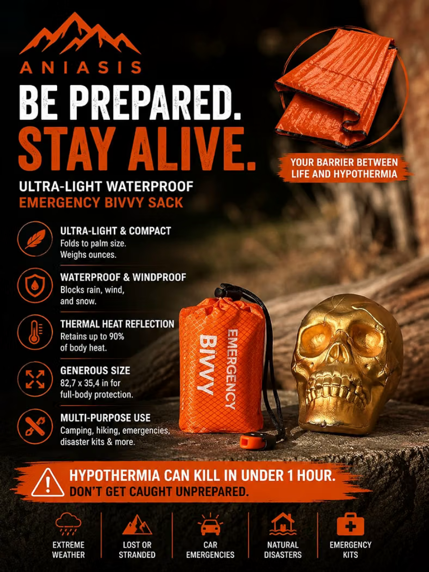 Ultra-light Waterproof Bivy Sack Emergency Sleeping Bag – Thermal Blanket, Envelope Style, Multi-Purpose Survival Gear for Camping, Hiking, and Outdoor Emergency Preparedness