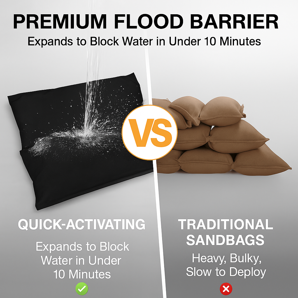 Quick-Activating Flood Barrier Sand Bags (10 pk) – Water-Activated, Reusable, Leak-Proof Protection for Home, Driveway & Storefront