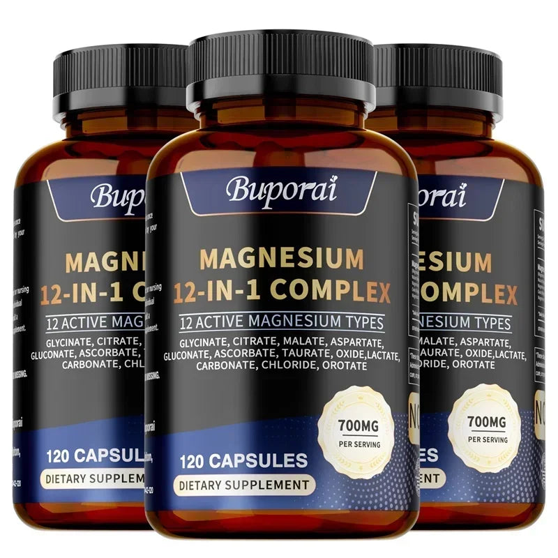 Magnesium Complex Capsules - Supports Bone, Digestive and Sleep Health, Relieves Leg Cramps, Soothes Nerves and Boosts Energy