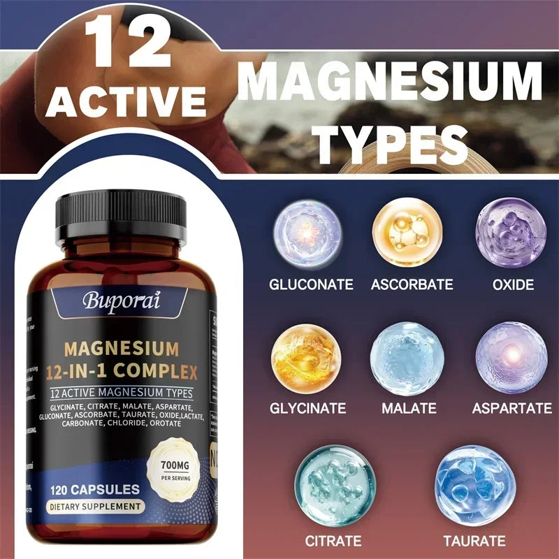 Magnesium Complex Capsules - Supports Bone, Digestive and Sleep Health, Relieves Leg Cramps, Soothes Nerves and Boosts Energy
