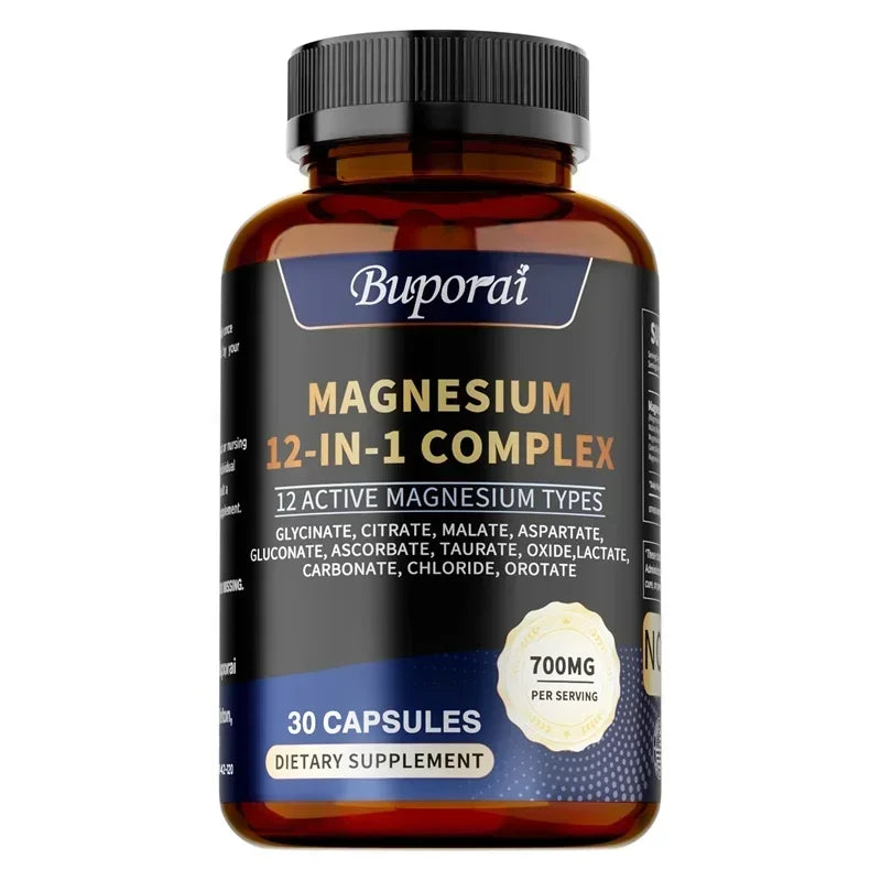 Magnesium Complex Capsules - Supports Bone, Digestive and Sleep Health, Relieves Leg Cramps, Soothes Nerves and Boosts Energy