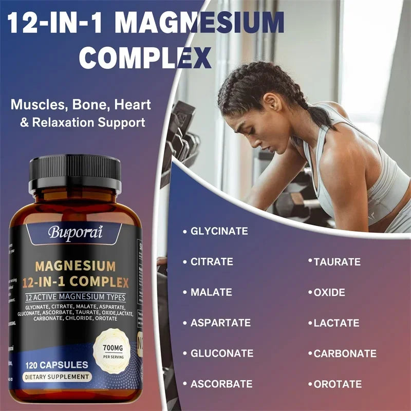 Magnesium Complex Capsules - Supports Bone, Digestive and Sleep Health, Relieves Leg Cramps, Soothes Nerves and Boosts Energy
