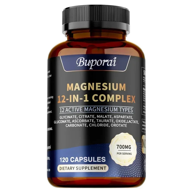 Magnesium Complex Capsules - Supports Bone, Digestive and Sleep Health, Relieves Leg Cramps, Soothes Nerves and Boosts Energy