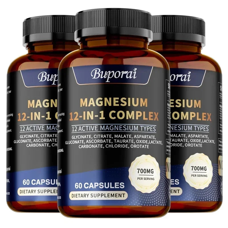Magnesium Complex Capsules - Supports Bone, Digestive and Sleep Health, Relieves Leg Cramps, Soothes Nerves and Boosts Energy